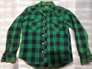 IRON HEART IHSH-127 Extra Heavy Flannel Block Check Western Shirt Green Size S - Picture 1 of 11