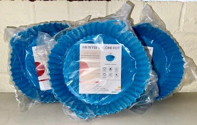 Paquete de 3 azules, freidora de aire olla de silicona apta para microondas material de alta calidad 7,5 pulgadas Foto 1 de 4