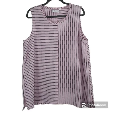 Habitat Tunic Tank Top XL Striped Texture Crinkle Lagenlook Sleeveless Pink - Image 1 of 4