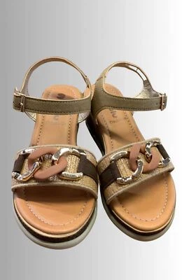 SANDALO IN BLU CINTURINO CON FIBBIA TOMAIA MIX SIMILPELLE E TESSUTO  ART FK00007 - Immagine 1 di 4