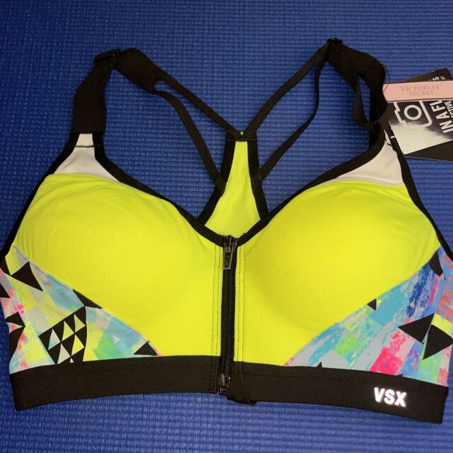 VSX Victoria's Secret Sport Bra Women’s 32DD black/neon yellow zip In front