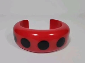 TERESA Bakelite Cherry Red with Black Dots Bangle Bracelet signed - Picture 1 of 15