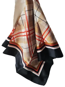 Made in Italy Polyester Square Scarf white, Beige & black Check/ Plaid 25x26" - Picture 1 of 5