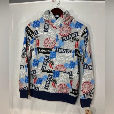 Sudadera con Capucha Estampado de Logotipo Levi’s Boys Gris Rojo Azul Talla Grande 12/13 Años Nueva con Etiquetas Foto 1 de 4