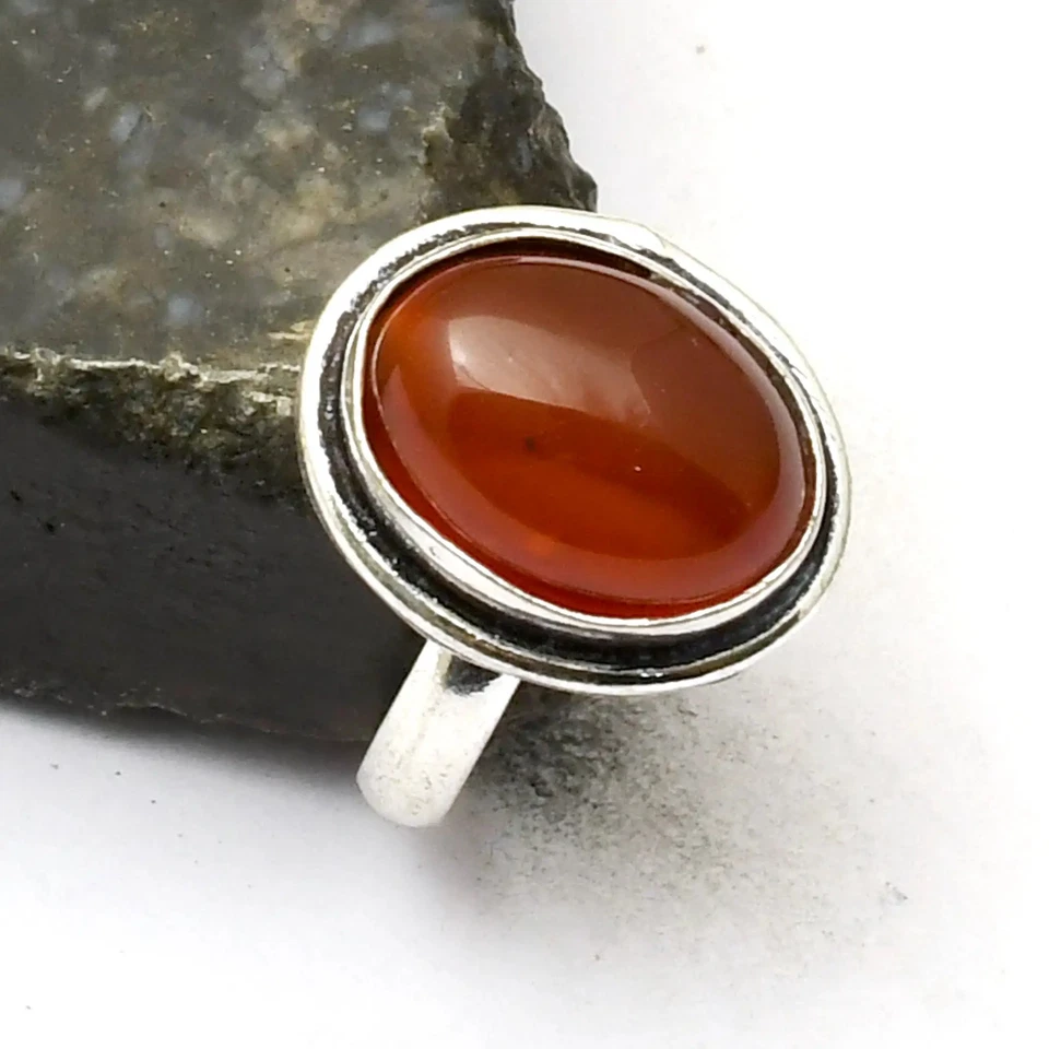 Carnelian 宝石民族手工戒指首饰婚礼美国尺寸 7 AR 41420 — 第 1/1 张图片