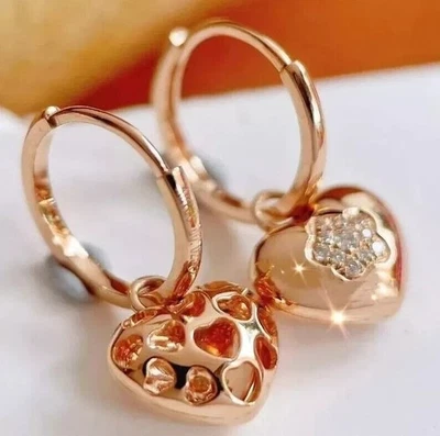 Orecchino pendente a goccia cuore 2 ct taglio tondo creato in laboratorio... - Immagine 1 di 4