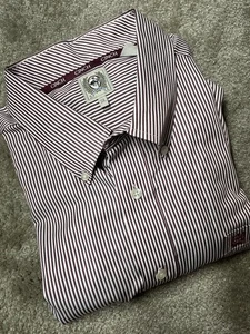 Cinch Mens XL Striped Long Sleeve Burgundy White Tencel Poly Blend READ DESCRIPT - Picture 1 of 15