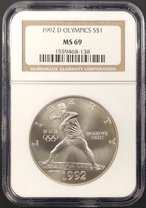 1992 D Olympics Baseball Commemorative Silver Dollar graded MS 69 by NGC! - Picture 1 of 4