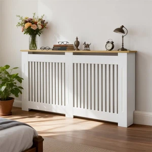 Modern Radiator Cover with Table Top, White Radiator Cabinet, Enclosure for Home - Afbeelding 1 van 28