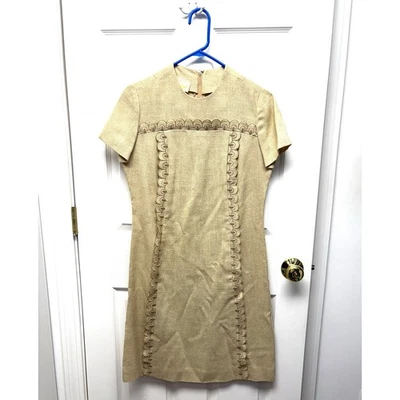 Vestido vintage Lampl, beige hecho en unión, mezcla de seda rayón, estimado pequeño para mujer Foto 1 de 4