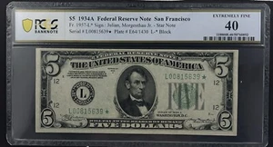 1934A $5 Federal Reserve Note San Francisco **STAR** Fr 1957-L* - Picture 1 of 4