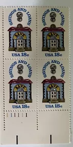 1981 Savings and Loan Plate Block Of 4 18c Postage Stamps, Sc# 1911, MNH, OG - Picture 1 of 2