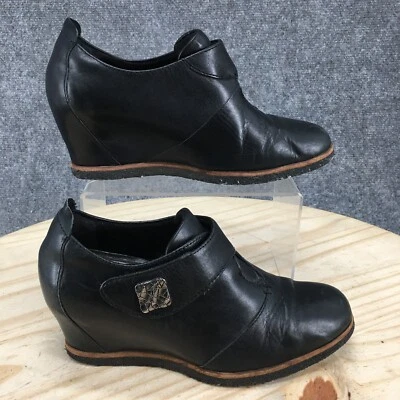 Earth Boots Mujer 6.5 B Zanza Botines Cuña Cuero Negro Cuña Informal Foto 1 de 4