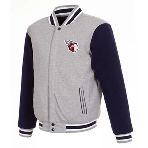 MLB Cleveland Guardians Reversible Snap Fleece Jacket JH Design 2 Front Logos - Picture 1 of 5