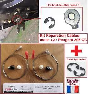Câbles serrage malle toit x2 Peugeot 206 CC kit réparation + notice + circlip x2 - Bild 1 von 5