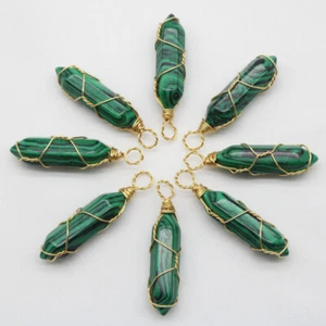 10pcs Malachite Stone Pillar Handmade Gold Iron Wire Pendants DIY - Bild 1 von 1