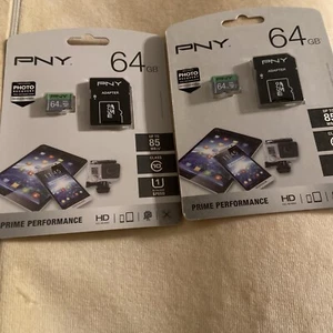 Set of Two PNY - 64GB Elite Class 10 U1 micro SDXC Flash Memory Card NEW SEALED - Picture 1 of 3