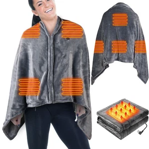 59" Portable USB Rechargeable Heated Electric Blanket Winter Warming Shawl Gray - Picture 1 of 12