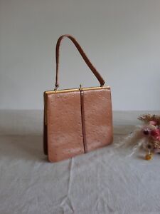 Vintage 60’s Midcentury Brown Ostrich Leather Kelly Handbag /Holmes of Norwich