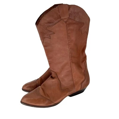 Vintage 9 West Cowboy Boots Size 7 Brown Leather Cherrie Western Pointed Toe - Image 1 of 4