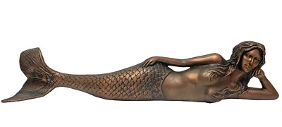 Little Dreamy Mermaid Resin Sculpture Laying Figurine 25"L Copper Finish Shelf - Image 1 of 2