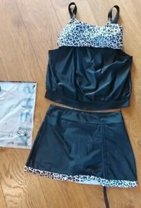 Takini Set, Skirt Style Bottoms, XL. Black/animal Print. NEW