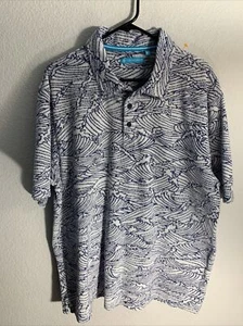 Tori Richard Mens Ocean Bungalow Terry Short Sleeve Polo Shirt White Blue 2XL - Picture 1 of 5