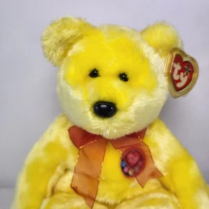 Ty Beanie Buddy "TRADEE" 2002 VINTAGE gelber Bär Plüschtier mit Etikett UK - Bild 1 von 9