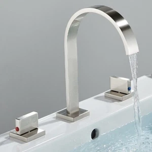 8''Widespread 3 Holes Bathroom Sink Faucet Basin Vanity Mixer Tap Brushed Nickel - Picture 1 of 17