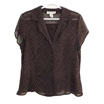Rena Rowan Womens 12 Collar Blouse Brown Sheer Short Sleeve Button Front - Image 1 of 4