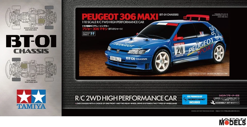 PEUGEOT 306 MAXI BT-01 Chassis R/C 2WD Car Kit ESC + MOTOR Tamiya 58746 1:10 Rc - Immagine 1 di 4