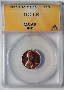 1955-S Lincoln Wheat Reverse Penny 1 Cent ANACS MS66RD Graded Coin - Picture 1 of 3