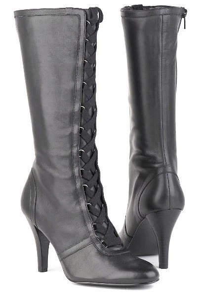 New ALFAN Women Black Leather Knee High Heel Winter Lace Up Boot Shoe Sz 9 M - Image 1 of 4