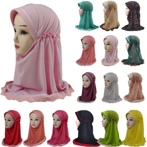 Muslim One Piece Amira Kids Girls Hijab Scarf Islamic Shawl Headscarf Wrap 2-6Y - Picture 1 of 29