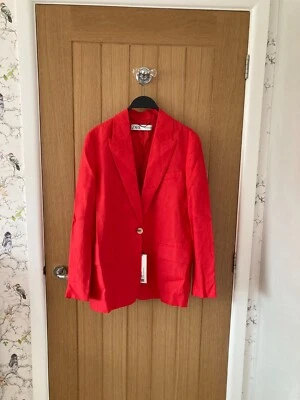BNWT ZARA Red Straight Cut Linen Blazer Size XS - Image 1 of 4
