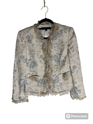 Albert Nipon Ivory Brocade Suit Jacket Only Bridgerton Style Size 4 - Image 1 of 4