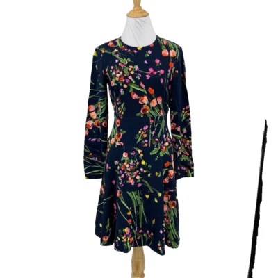 Lela Rose Dress Womens 2 Multi Tiered Floral Lined  Stretch Back Zip Long Sleeve - Image 1 of 4