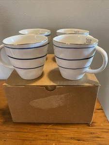 Juego de 4 tazas de postre Lenox Blue Bay etiquetas nuevas azul blanco a rayas borde dorado - Imagen 1 de 10