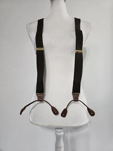 CAS Suspenders W. Germany Brown Tan Elastic Leather Button On Style W Germany - Picture 1 of 11