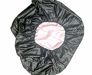 IS Custom TABLE SKIRT of Lingerie Satin, Pink 20 in Top, Black 25 in Skirt - Picture 1 of 1
