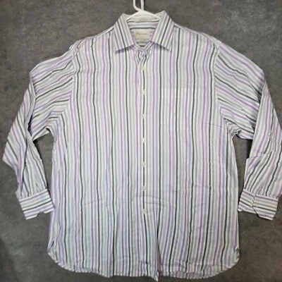 Camisa John W Nordstrom Para Hombre 17-35 XXL Gris Púrpura Blanco Rayas Manga Larga Foto 1 de 4