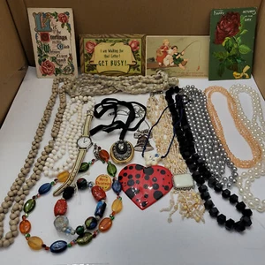 Vintage Estate Sale Lot Postcards and Jewelry - Picture 1 of 6