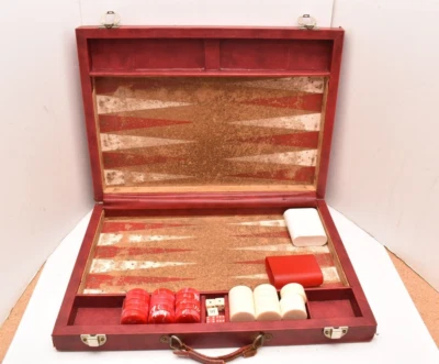 Vintage Crisloid Large Size Backgammon Complete Set Cork White/Red Bakelite - Image 1 of 4