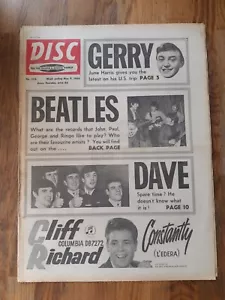 Disc Newspaper May 9th 1964 Beatles Choice Of Records Cover and Back Page - Imagen 1 de 3