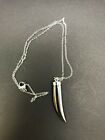 Trendy Shiny Black Horn with 16" Silver colored Necklace