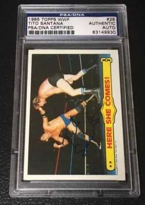 Signed 1985 Topps WWF Tito Santana PSA DNA #28 Here She Comes Auto WWE Wrestling - Image 1 of 3