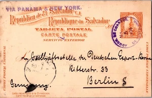 1904 El Salvador Postal Stationery Postcard Foreign Mail Cover To Germany Berlin - Picture 1 of 2