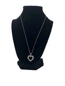 Necklace Heart CZ Stones Sterling Silver 18" Original Box Vintage - Picture 1 of 13