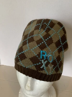 Gorro tejido Roxy marrón verde azulado estampado argyle talla única exterior para mujer/junior Foto 1 de 4