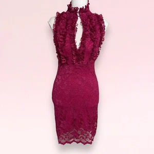 vintage y2k pink ruffle lace frilly coquette fairy boho romantic party dress S - Picture 1 of 18